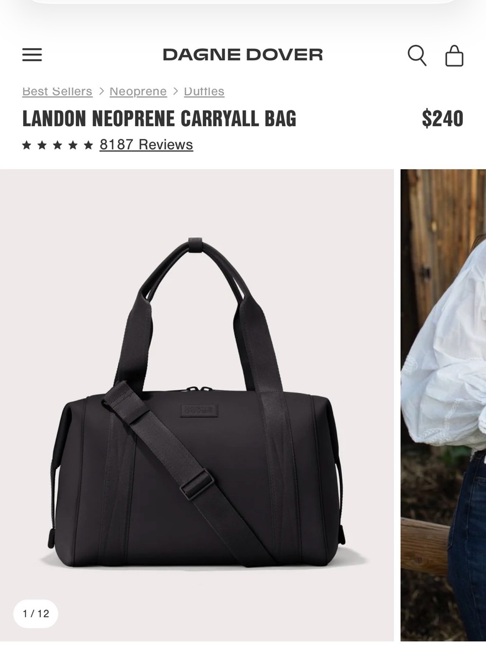 Dagne Dover Black Neoprene Duffel Travel Bag